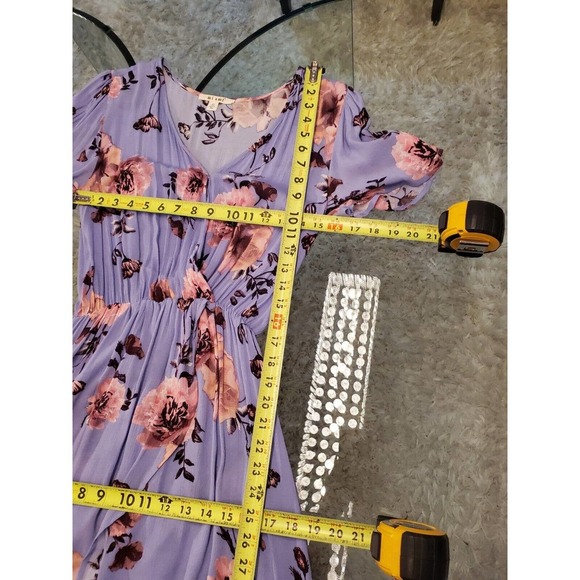 Miami Women Purple Floral 100% Rayon Short Sleeve V Neck Flowy Dress Size XS - Picture 10 of 14